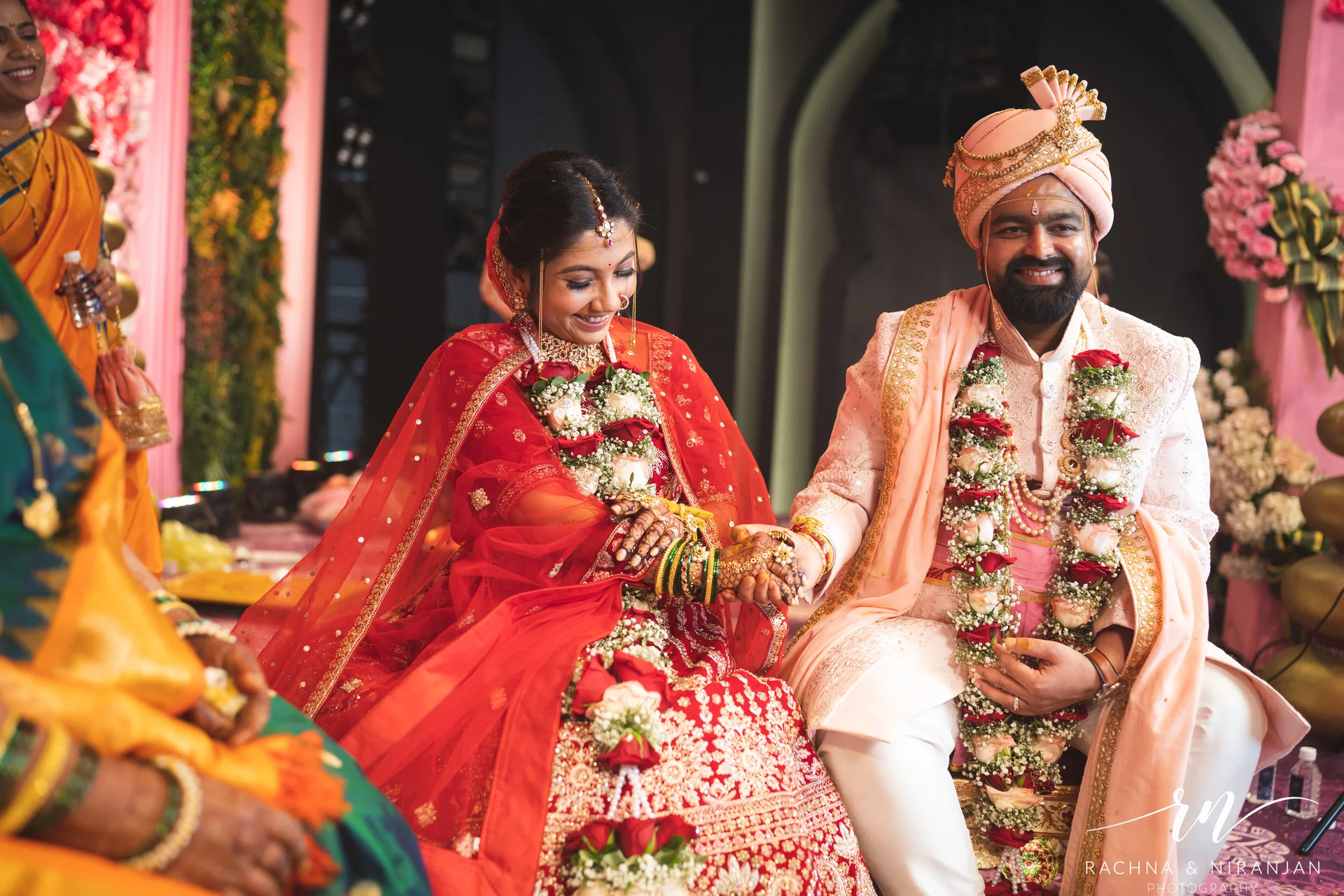 Romantic couple portrait of Sneha & Rahul during their Gujarati wedding celebrations at Mayfield Estate