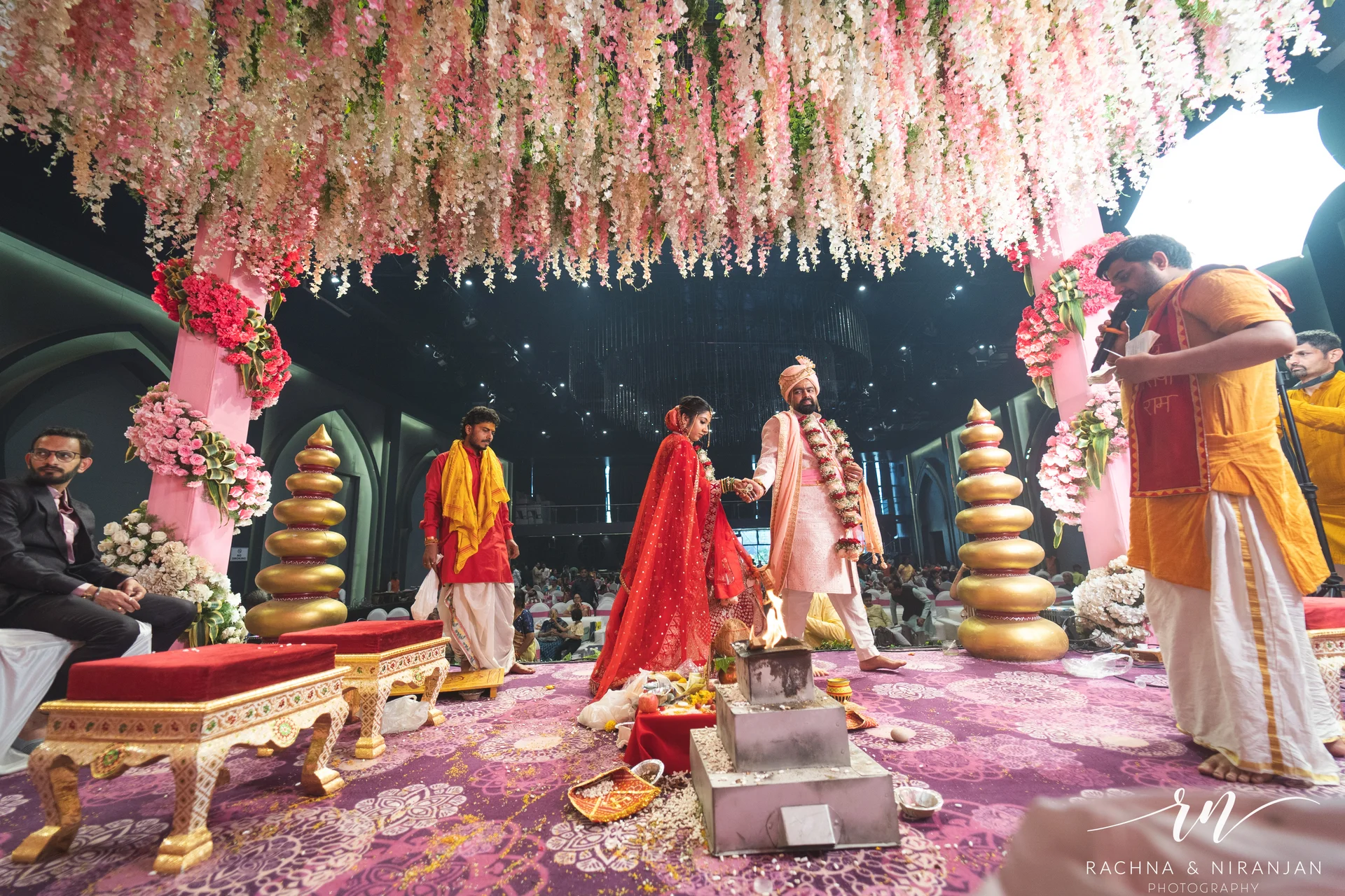 Sneha & Rahul performing sacred pheras during their Gujarati wedding ceremony at Mayfield Estate Pune