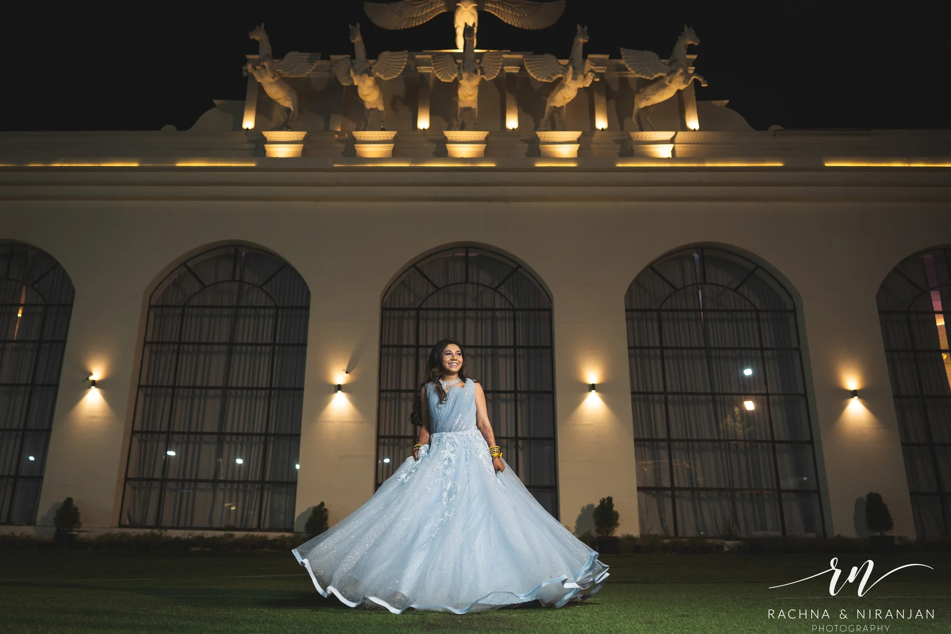 Bride Sneha dancing with her bridesmaids at her Sangeet ceremony – candid wedding dance moments at Mayfield Estate, Pune