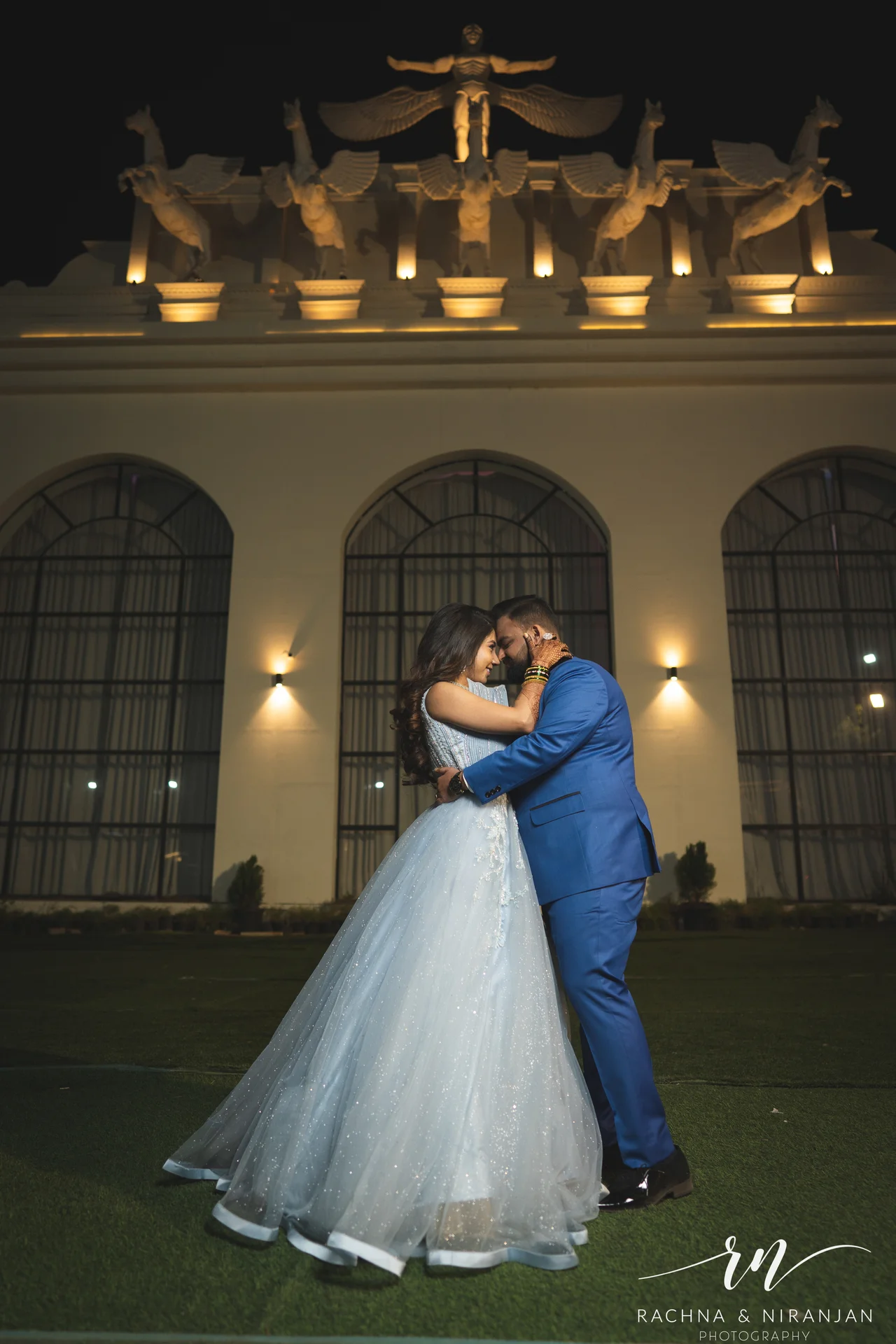 Joyful couple dance under twinkling lights at Mayfield Estate – a magical moment from Sneha & Rahul’s Gujarati wedding captured perfectly