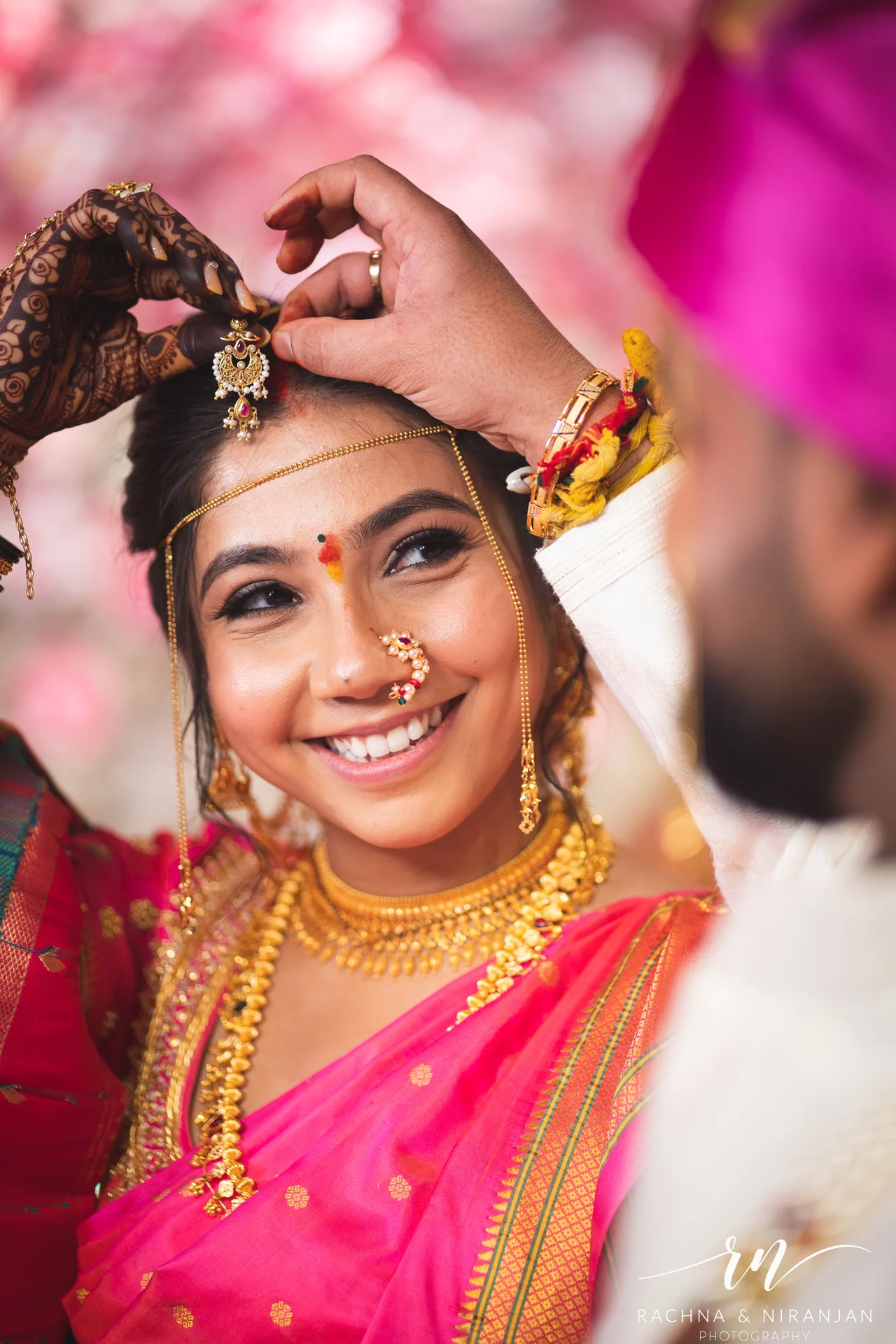Romantic couple portrait of Sneha & Rahul during their Gujarati wedding celebrations at Mayfield Estate
