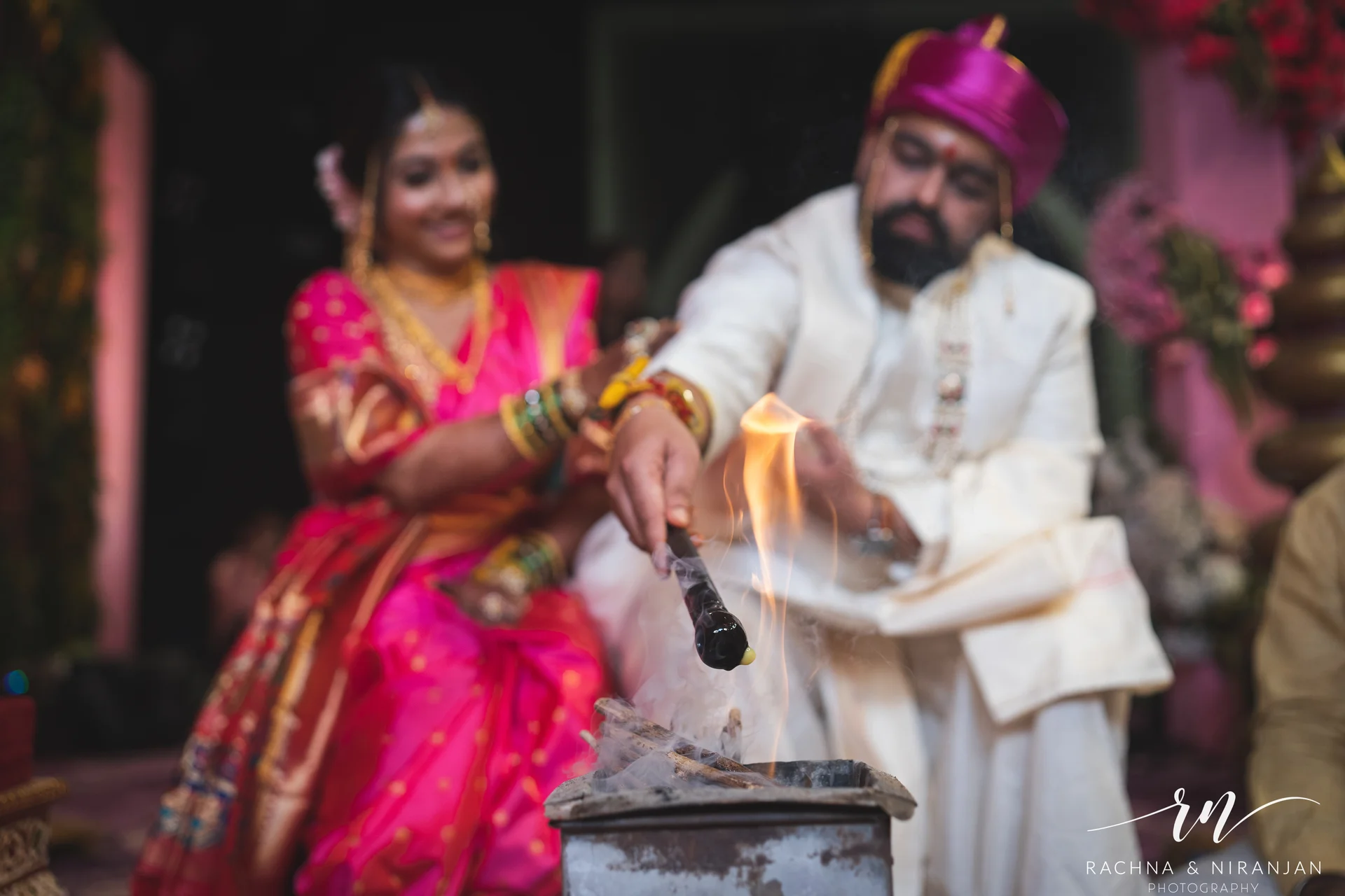 Sneha & Rahul performing sacred pheras during their Gujarati wedding ceremony at Mayfield Estate – timeless wedding ritual photography