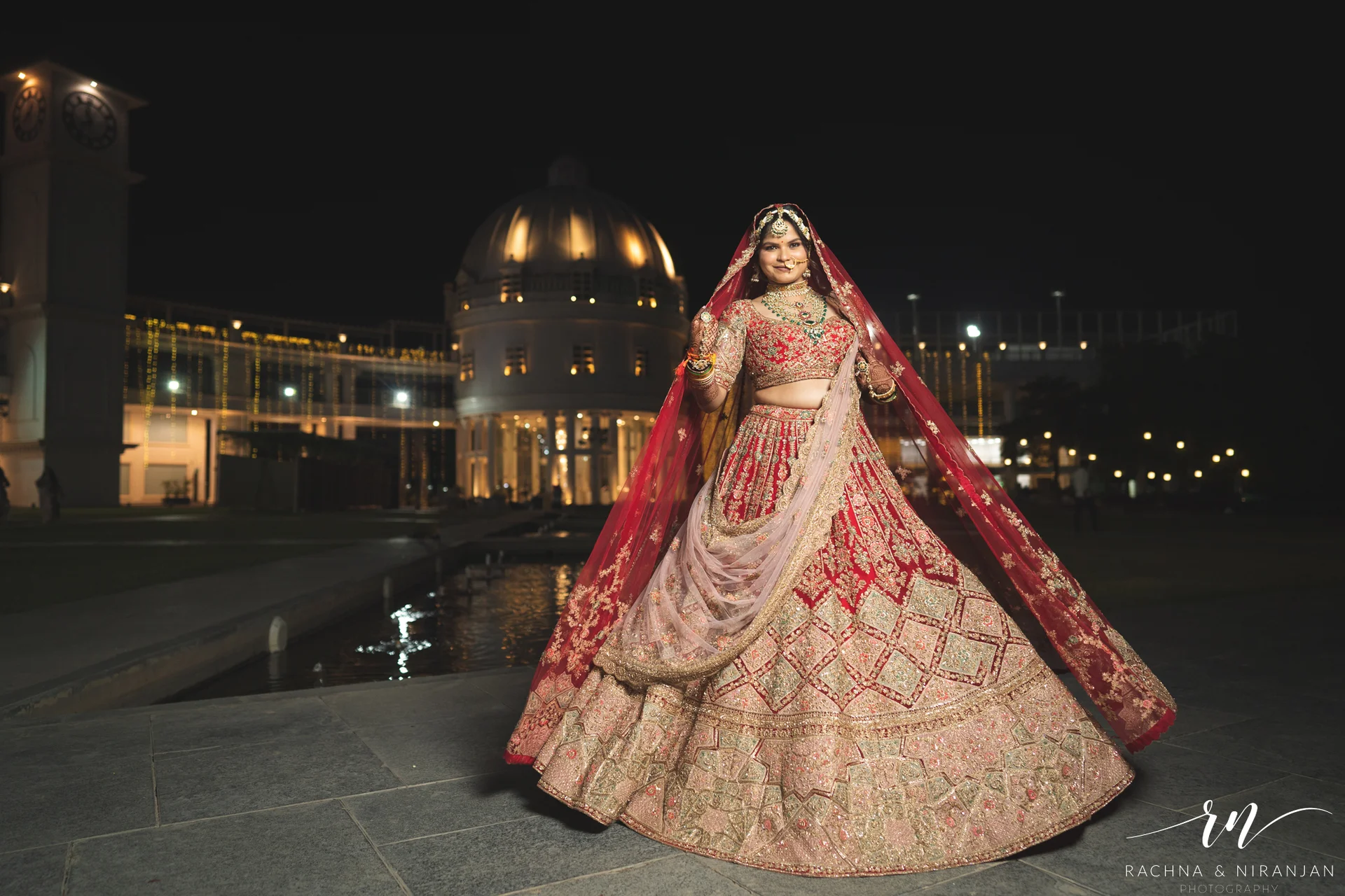 Detailed close-up of Pratiksha’s bridal look – featuring lehenga, makeup, and mehendi during her wedding photoshoot