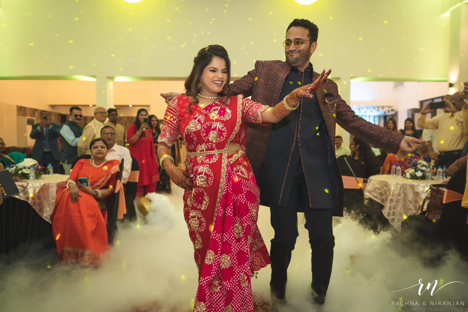 Candid dance performance by Rohit and his groomsmen at their Sangeet night – full of energy and joy.