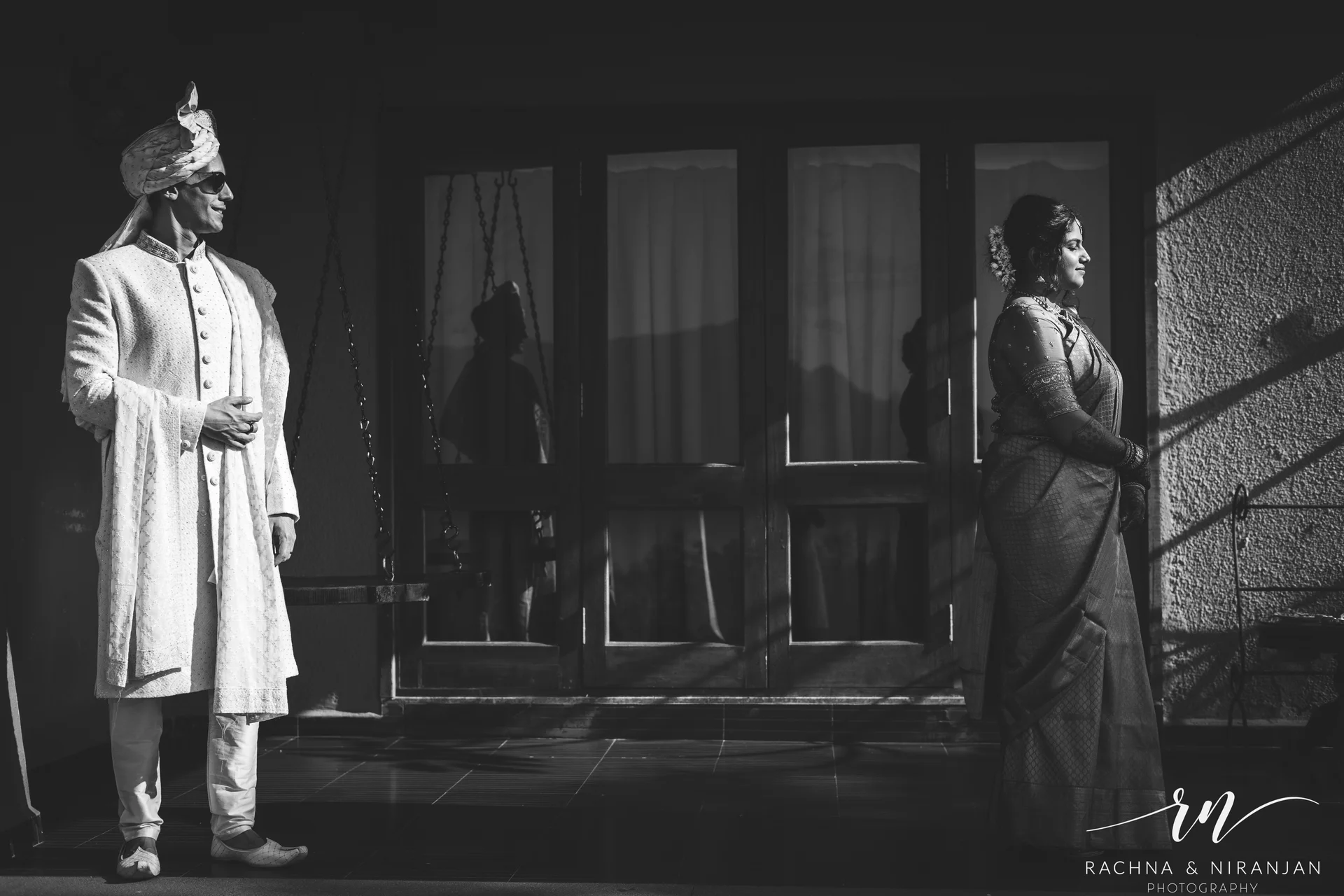 Classic Black and White Wedding Portrait of Sunanda & Danilo at Malhar Machi Mountain Resort, Pune | Top Wedding Photographer in Pune