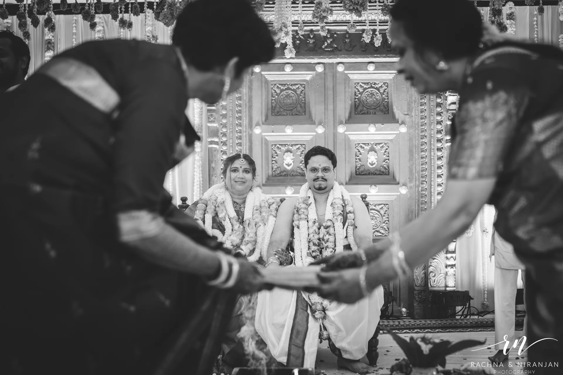 Black and White Candid Wedding Moment of Srishti & Shiva at Taj Fisherman’s Cove Chennai | Timeless Wedding Photography