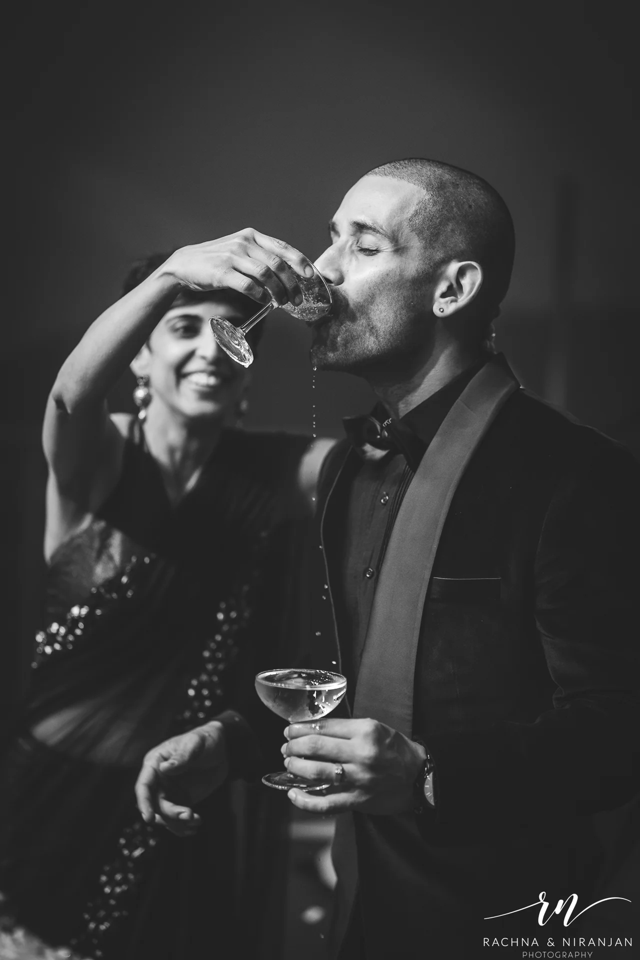 Black and white cinematic wedding photography