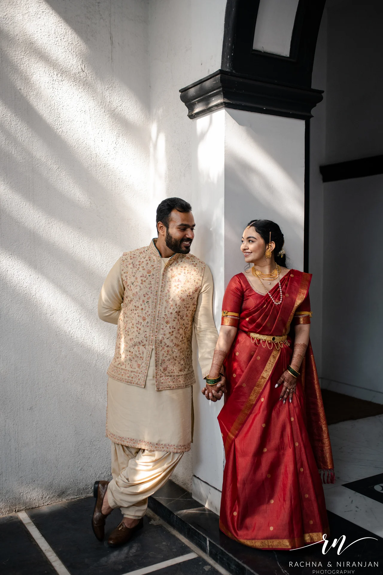 Traditional Marathi wedding couple portrait at Turf Club Pune 