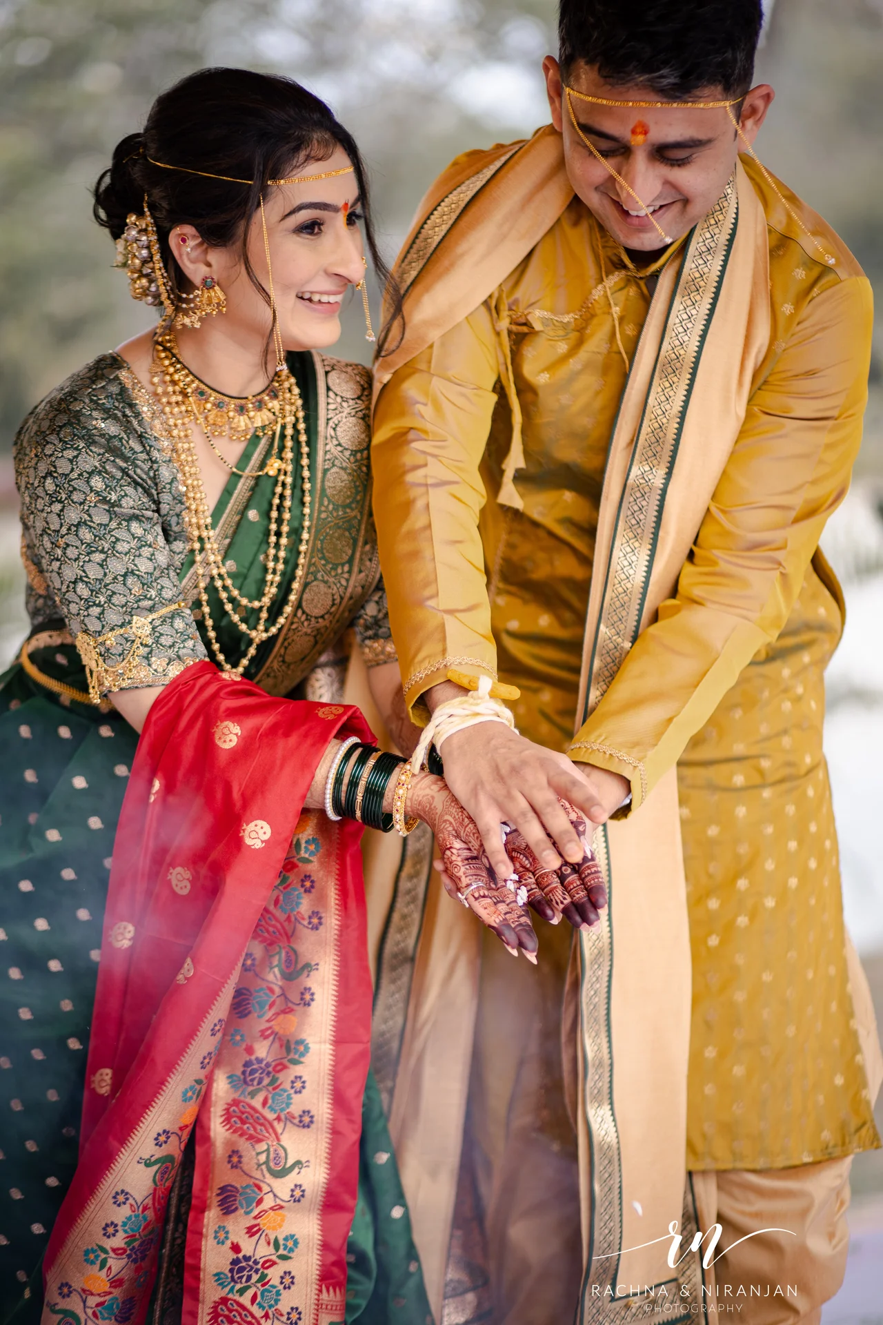 Bride and groom portrait from Maharashtrian wedding at Sub Area Mess Pune