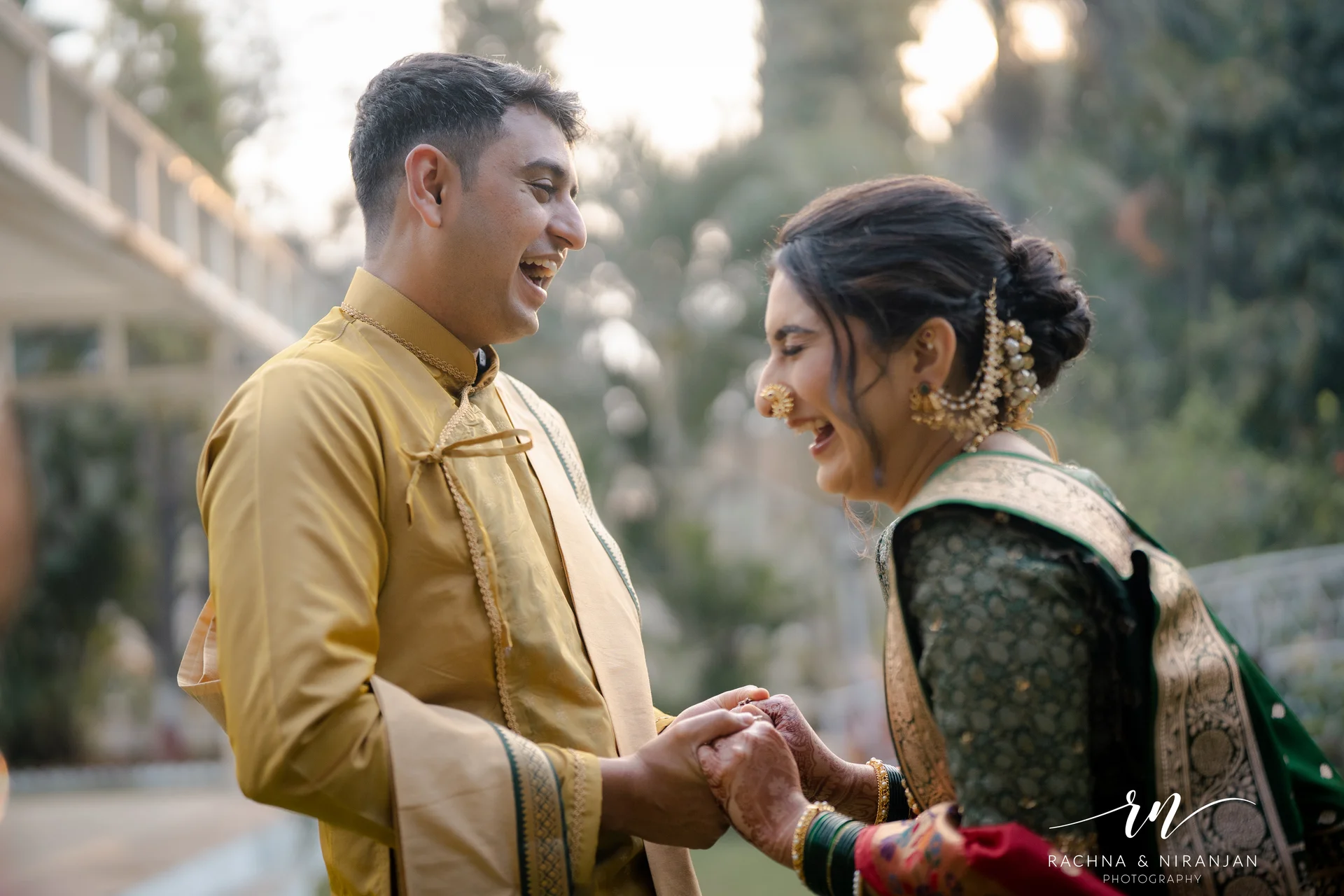 Bride and groom portrait from Maharashtrian wedding at Sub Area Mess Pune
