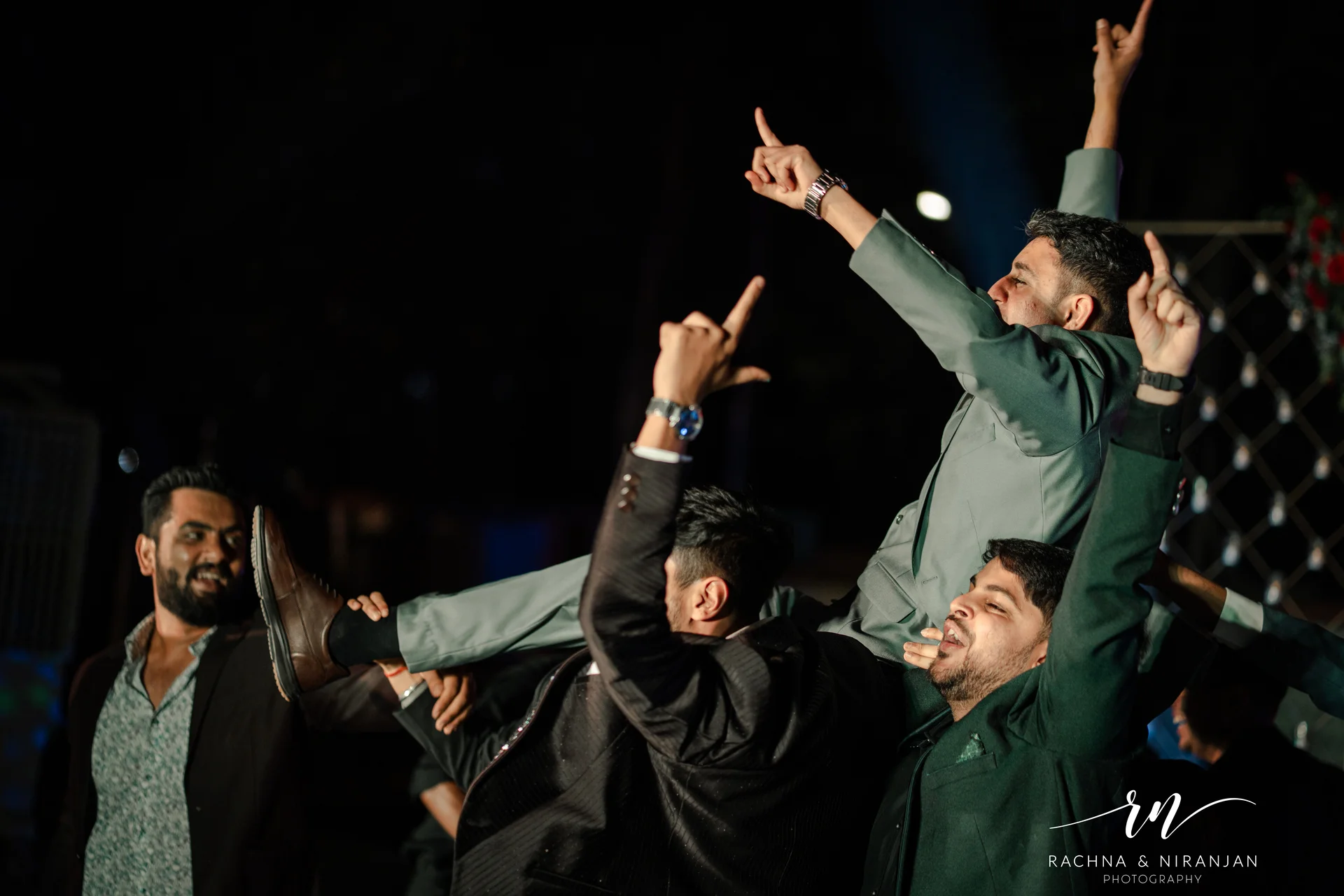 Fun dance floor celebration during Maharashtrian wedding reception in Pune