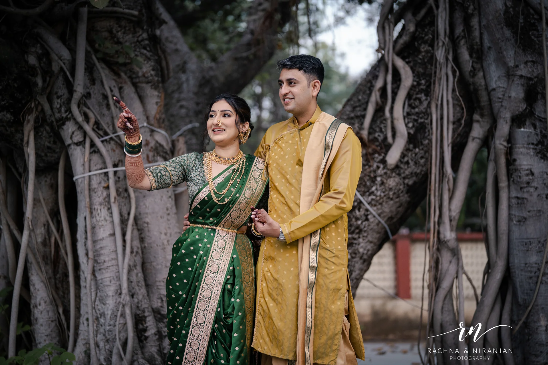 Gargi and Mihir Maharashtrian wedding couple portrait at Sub Area Mess Pune