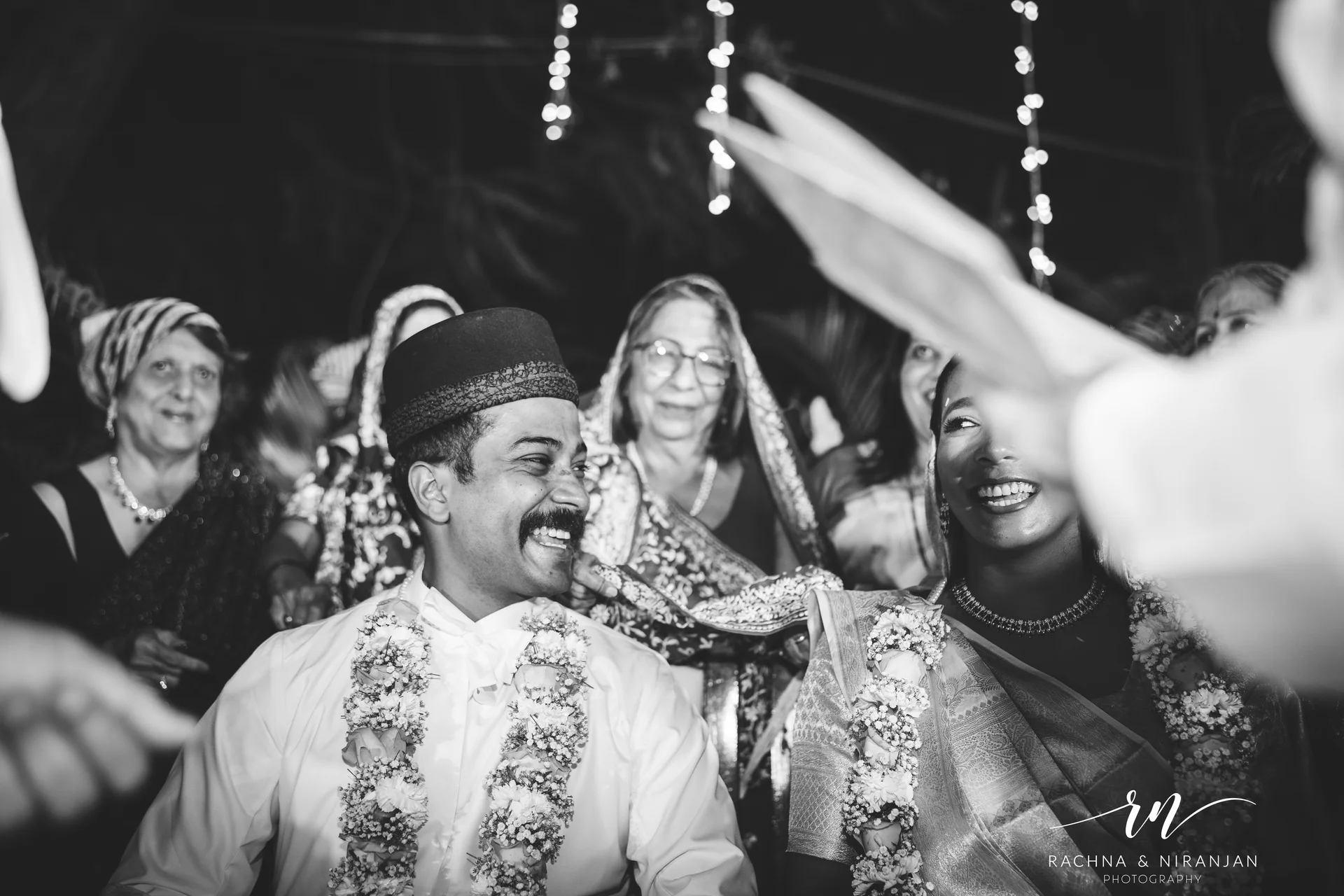 Black and white bride laughing during wedding celebration — Marathi wedding photographer Pune