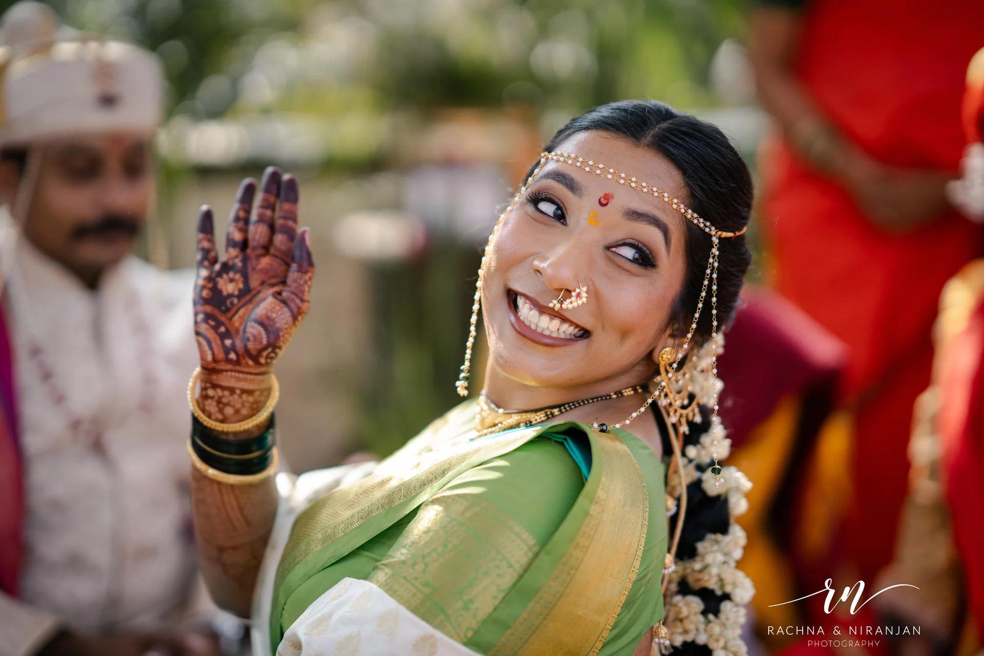 Bride smiling beautifully during Marathi wedding ritual — Marathi wedding photography in Pune