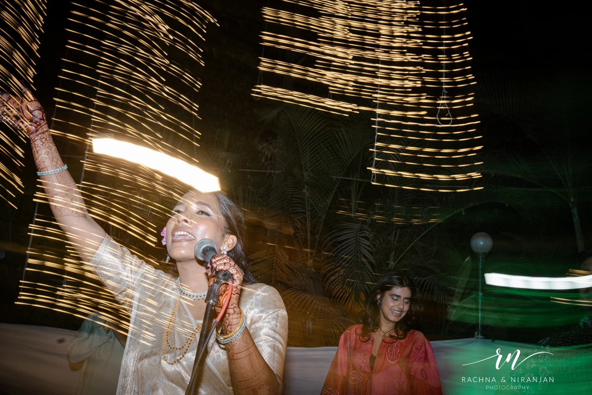 Gold decorative light installation at Marathi wedding — wedding photography Turf Club Pune