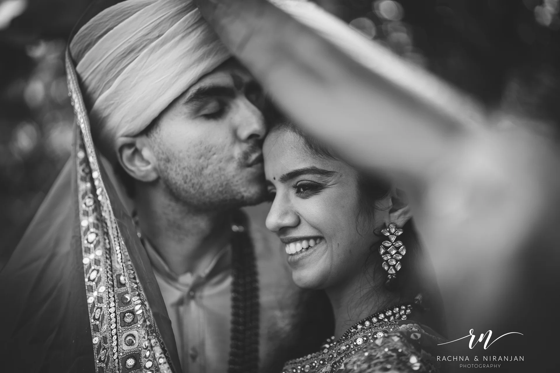 Artistic black and white bridal portrait