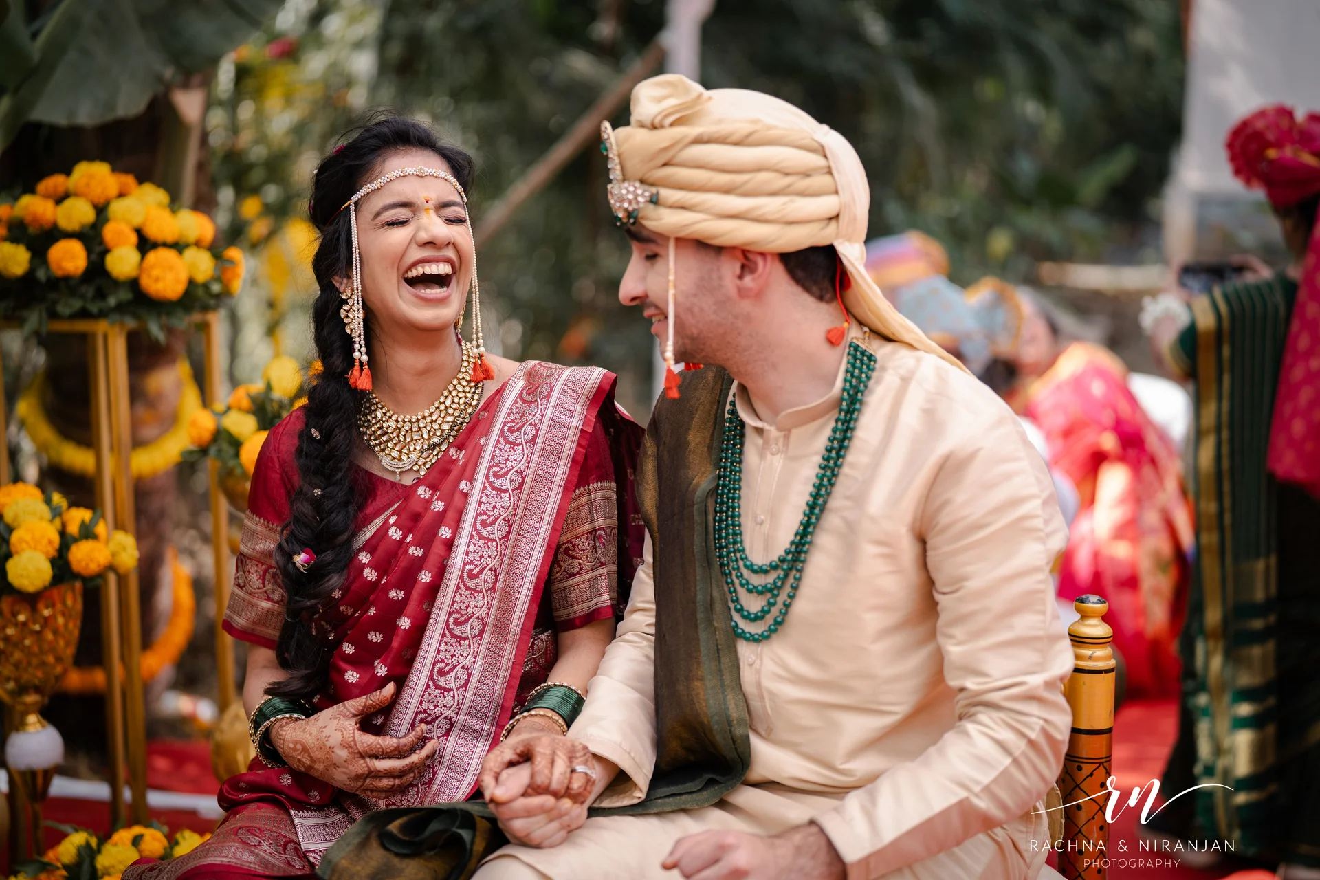 Bride and groom candid wedding portrait