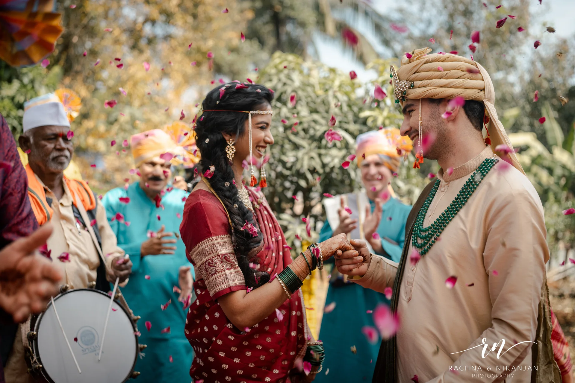 Bride and groom exchanging smiles