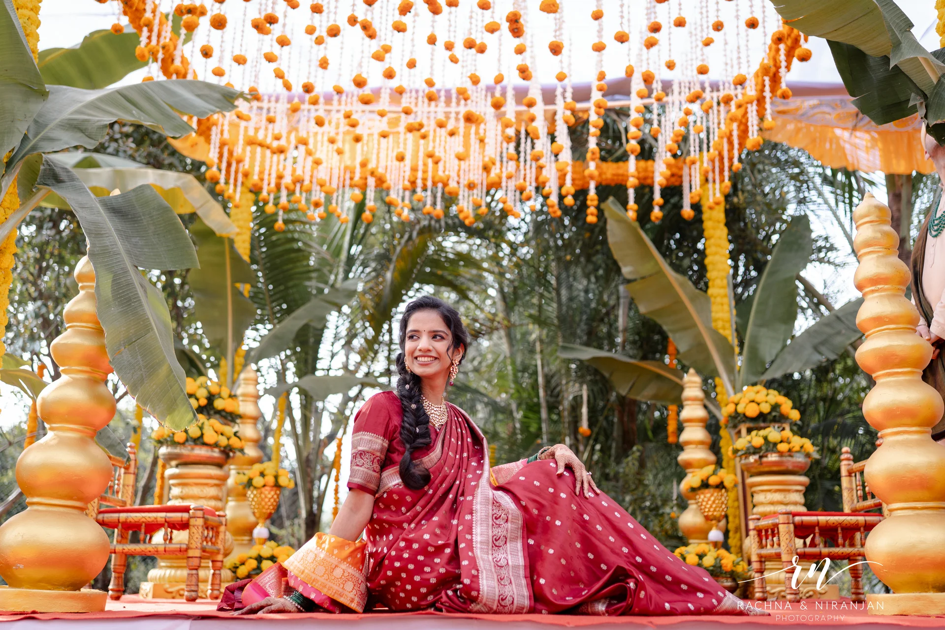 Bride portrait at farmhouse wedding in Panshet
