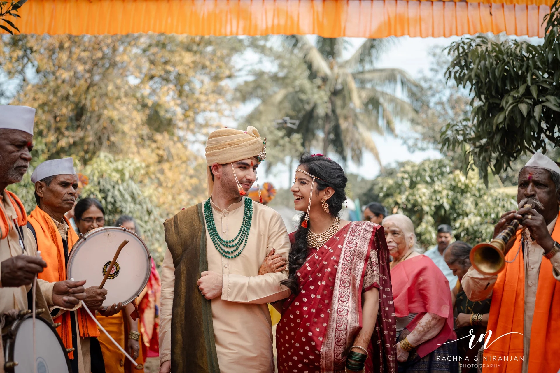 Couple enjoying candid wedding moments